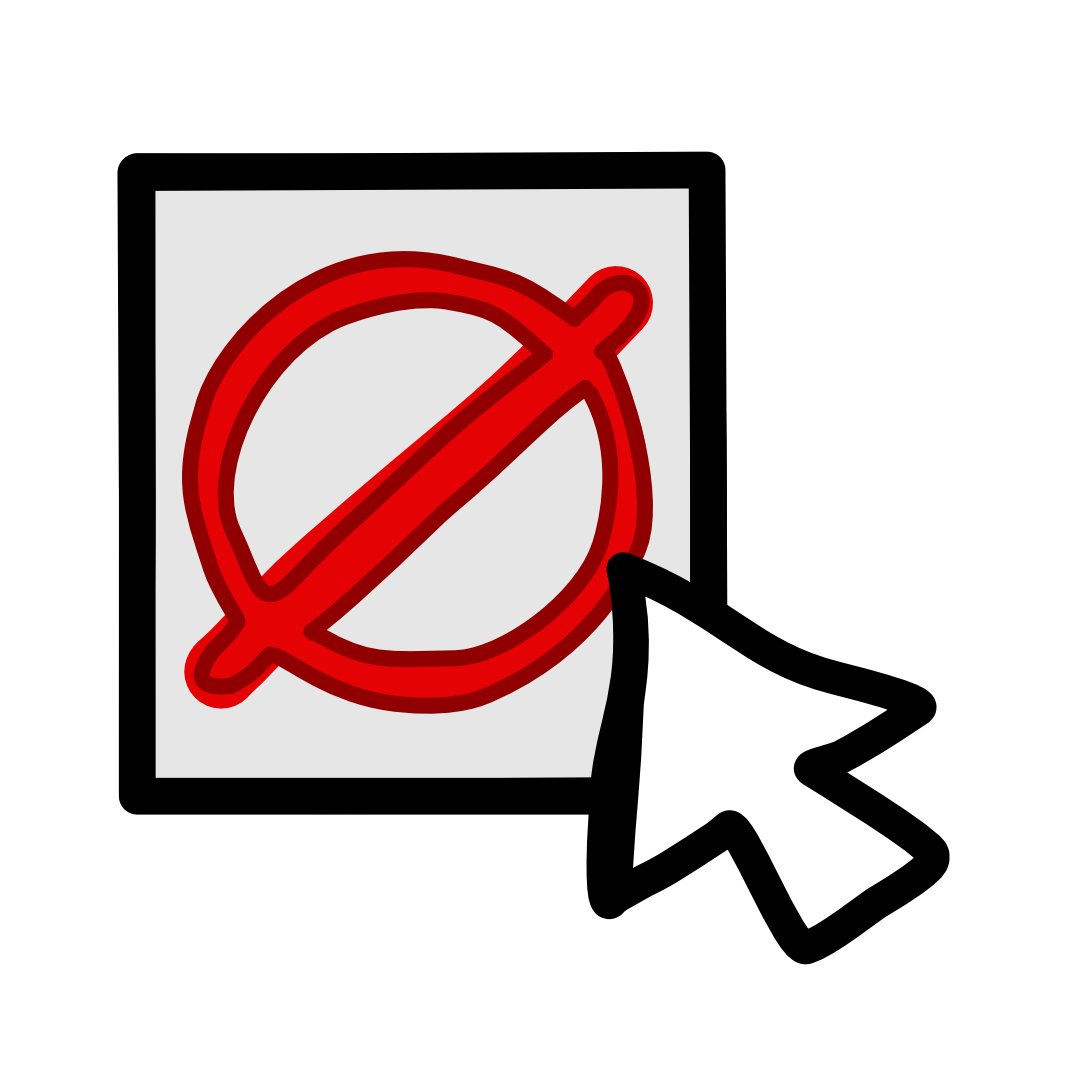 A grey square with a no symbol. A cursor hovers over it